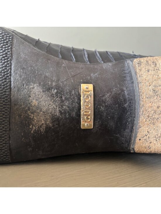 Vintage Gucci Black Genuine Python Leather Loafers Size 39E Made In Italy Shoes main image 9